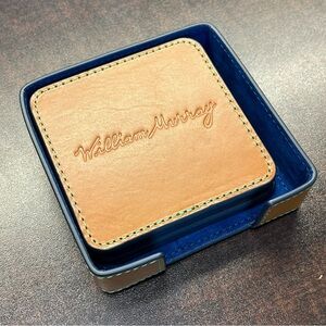 William Murray Golf Tan and Blue Bar Accessories Coaster Set
